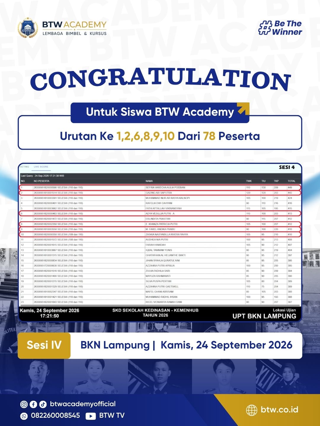 Live score CAT BKN SKD 2026, 24 Sep, Sesi 4, Lampung